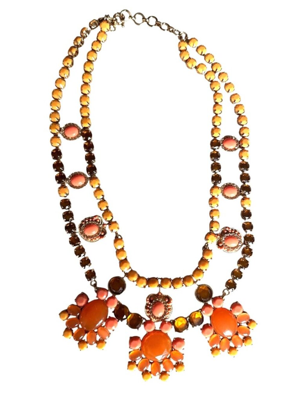 J. Crew Vintage Necklace Orange Amber Floral Statement Summer Jewelry